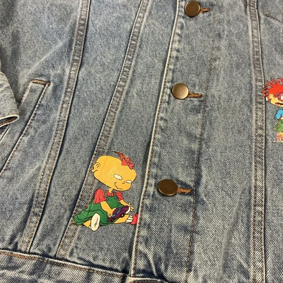Nickelodeon SZ S Rugrats Graphic Print Jean Jacket Novelty Print Button Up 90’s - Picture 4 of 12